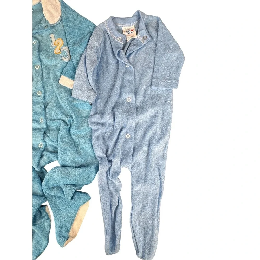 Vintage Baby Sleeper Pajamas Terry Cloth Retro Nursery‎ Decor Boy Bundle Romper